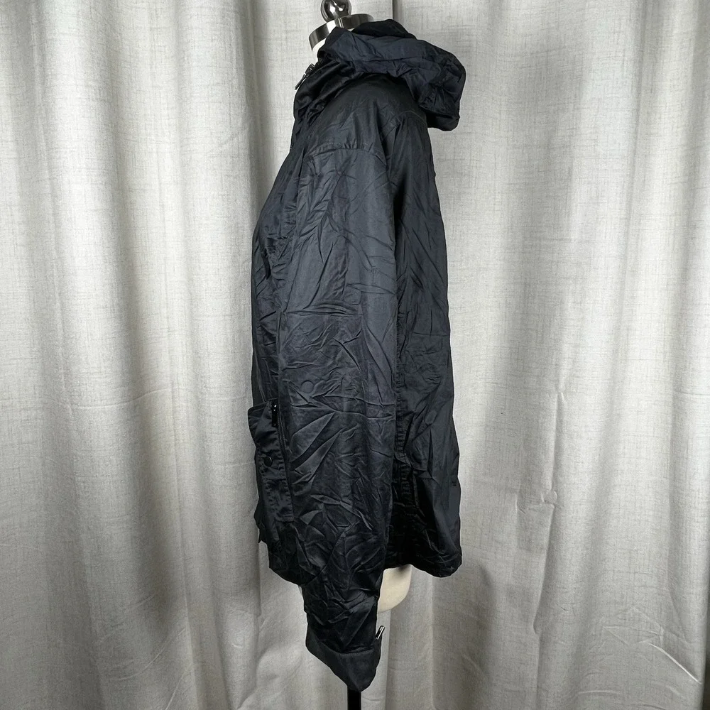 John Varvatos Waxed Cotton Shell Rain Jacket Blue Men's 52 Zip‎ Up Hooded